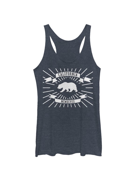 Women's Lost Gods California Flag Roman Numerals Racerback Tank Top Navy Blue Heather Medium