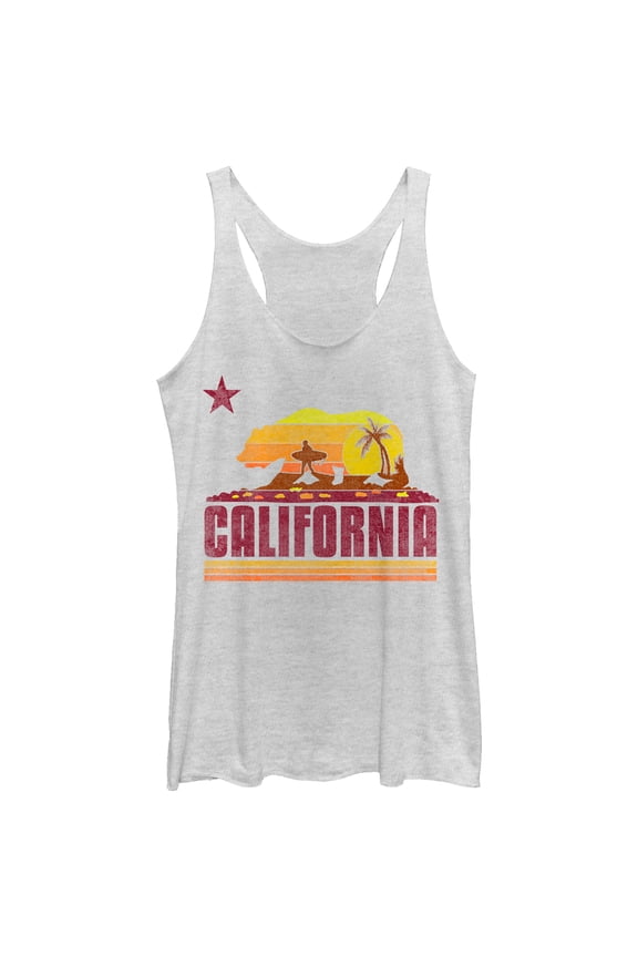 Women's Lost Gods California Flag Surf Racerback Tank Top White Heather X Large