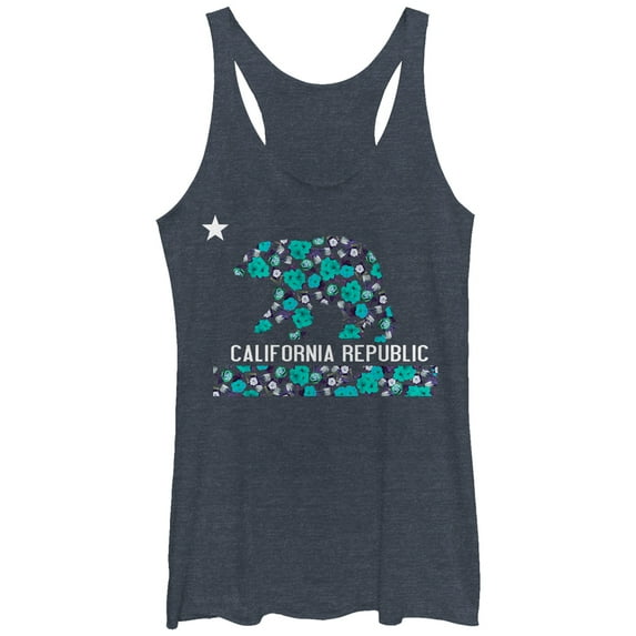 Women's Lost Gods California Flower Flag Racerback Tank Top Navy Blue Heather Small