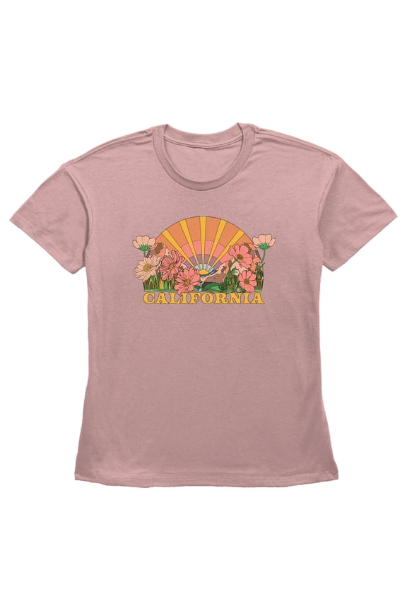 Women's Lost Gods California Poppies Sunset  Graphic Tee Desert Pink 2X Large