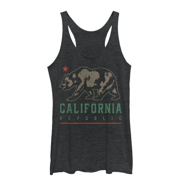 Women's Lost Gods California Republic Bear Shadow  Racerback Tank Top Black Heather Large