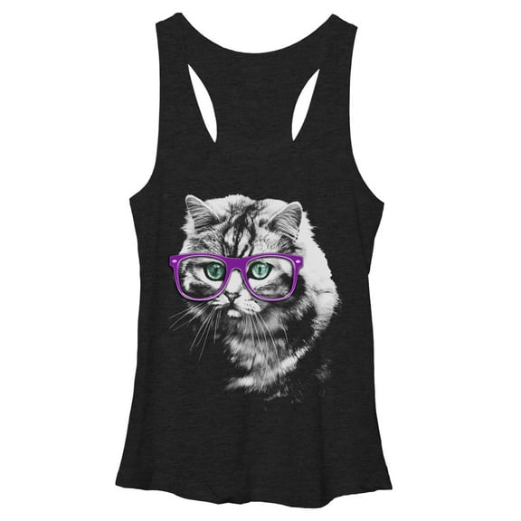 Women's Lost Gods Cat Eye Glasses  Racerback Tank Top Black Heather Small