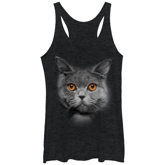 Women's Lost Gods Cat Face Racerback Tank Top Black Heather X Large