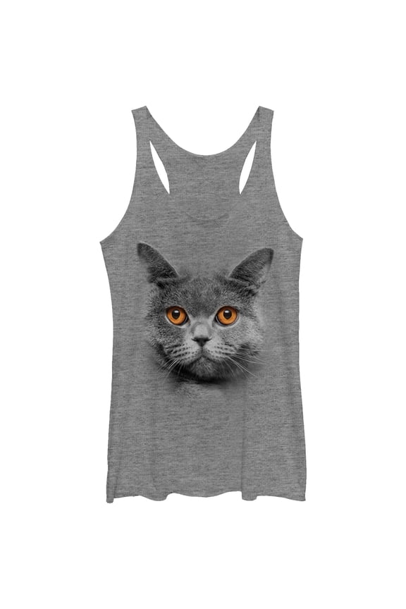Women's Lost Gods Cat Face Racerback Tank Top Gray Heather X Large