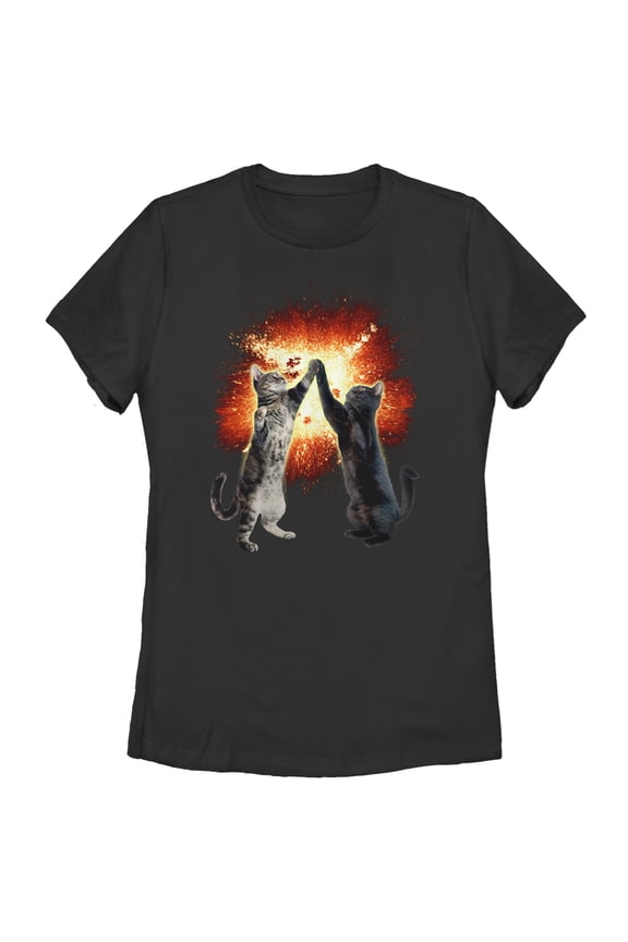 Women's Lost Gods Cat High Five Explosion  Graphic Tee Black Medium