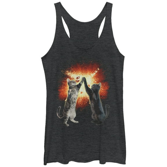Women's Lost Gods Cat High Five Explosion  Racerback Tank Top Black Heather Medium