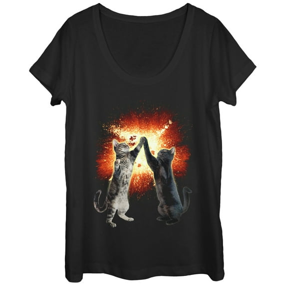 Women's Lost Gods Cat High Five Explosion Scoop Neck Black Medium