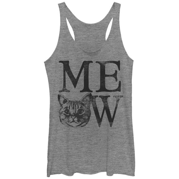 Women's Lost Gods Cat Meow Racerback Tank Top Gray Heather Medium
