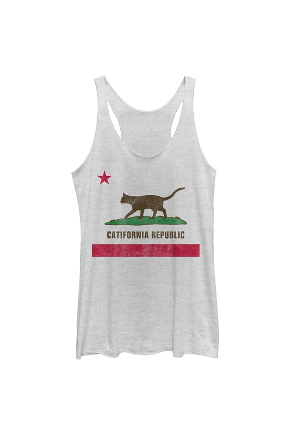 Women's Lost Gods Cat Republic Flag  Racerback Tank Top White Heather X Large