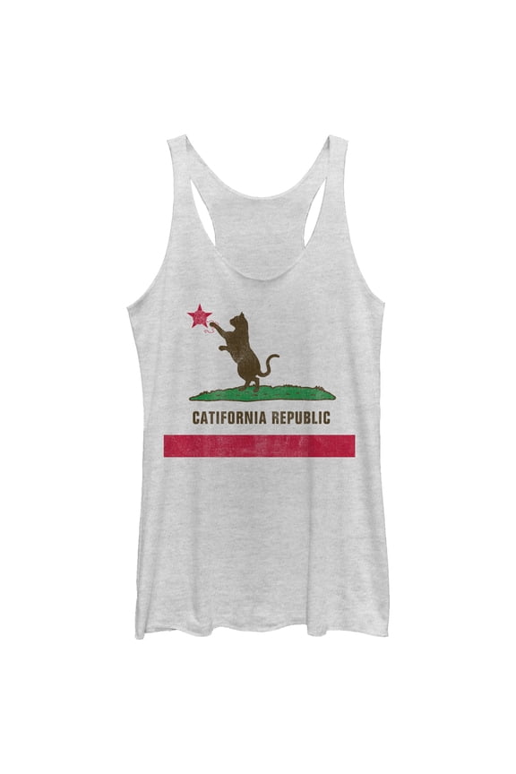 Women's Lost Gods Cat Republic Flag Yarn Racerback Tank Top White Heather Medium