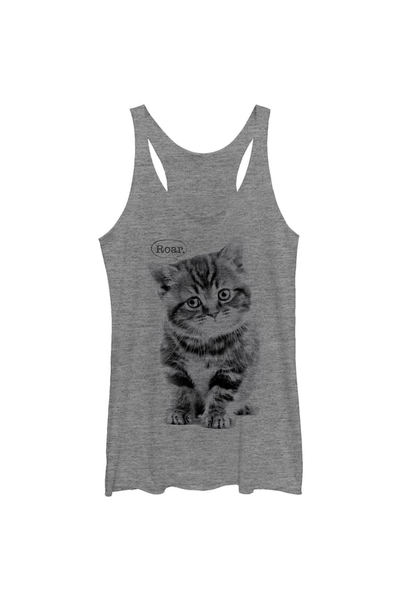 Women's Lost Gods Cat Roar Racerback Tank Top Gray Heather Small