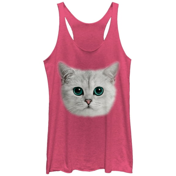 Women's Lost Gods Cat Stare Racerback Tank Top Pink Heather Medium