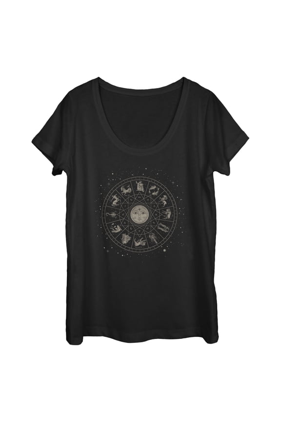 Women's Lost Gods Celestial Astrological Wheel  Graphic Tee Black Medium