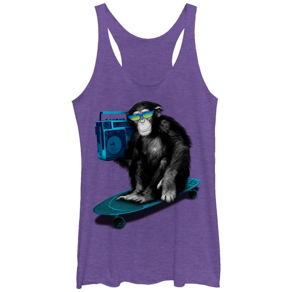 Women's Lost Gods Chimpanzee Boombox Skateboard Racerback Tank Top Purple Heather Small