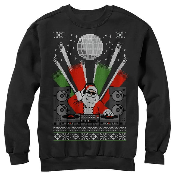 Women's Lost Gods Christmas DJ Santa Ugly Sweater Sweatshirt Black Medium