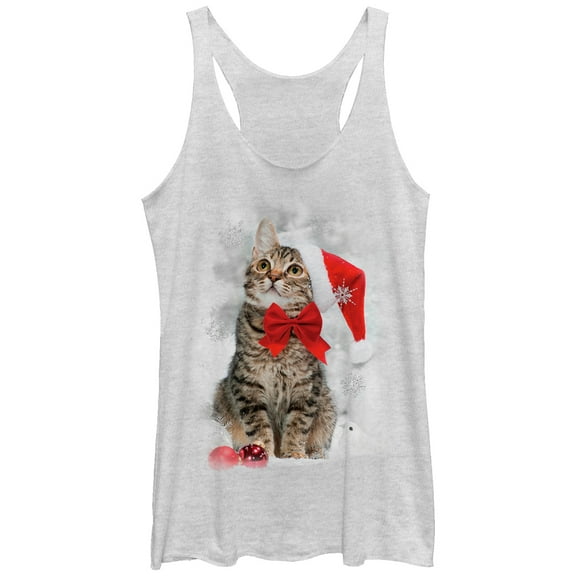 Women's Lost Gods Christmas Ornament Kitten  Racerback Tank Top White Heather Large
