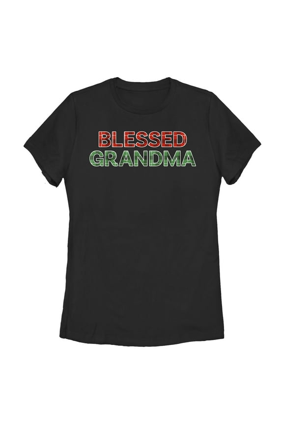 Women's Lost Gods Christmas Plaid Blessed Grandma Graphic T-Shirt