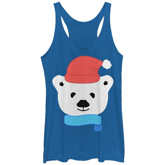 Women's Lost Gods Christmas Polar Bear Racerback Tank Top Royal Blue Heather Small