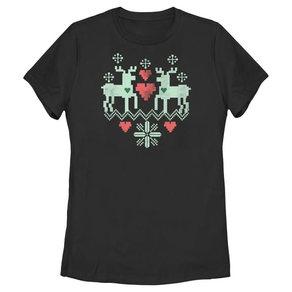 Women's Lost Gods Christmas Reindeer Love  Graphic Tee Black X Large