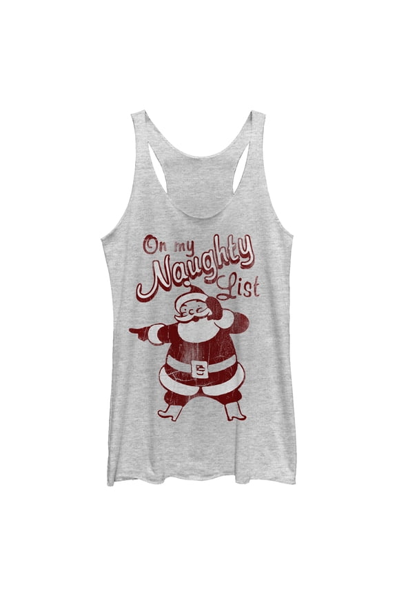 Women's Lost Gods Christmas Santa on my Naughty List  Racerback Tank Top White Heather Large