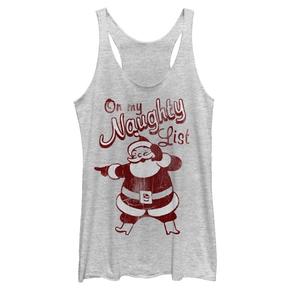 Women's Lost Gods Christmas Santa on my Naughty List Racerback Tank Top White Heather Small
