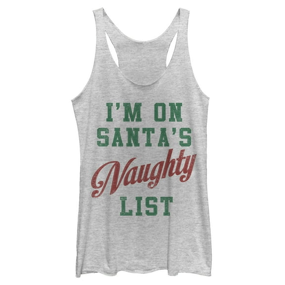 Women's Lost Gods Christmas Santa's Naughty List  Racerback Tank Top White Heather Large