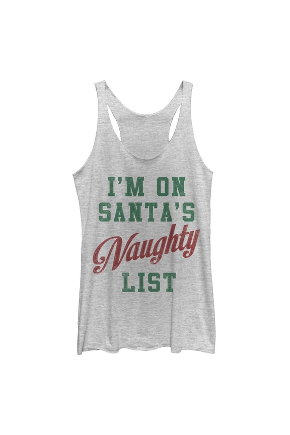 Women's Lost Gods Christmas Santa's Naughty List Racerback Tank Top White Heather Small