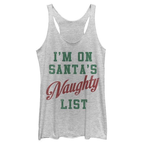 Women's Lost Gods Christmas Santa's Naughty List Racerback Tank Top White Heather Small