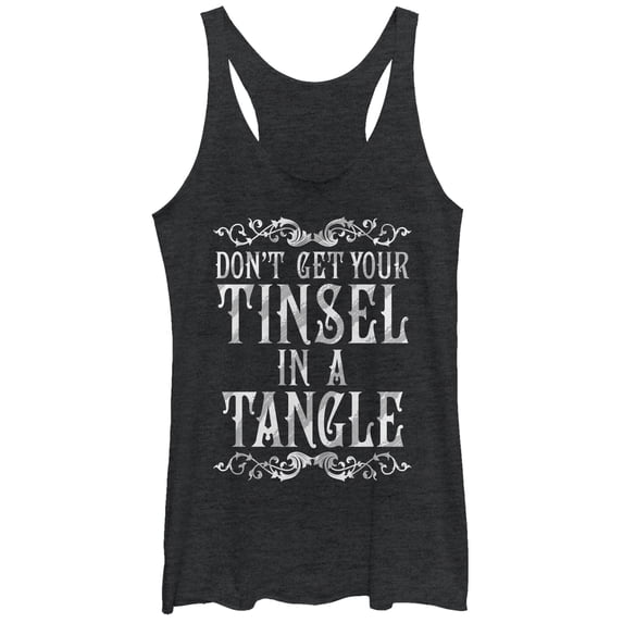 Women's Lost Gods Christmas Tinsel in a Tangle Pattern Racerback Tank Top Black Heather X Large