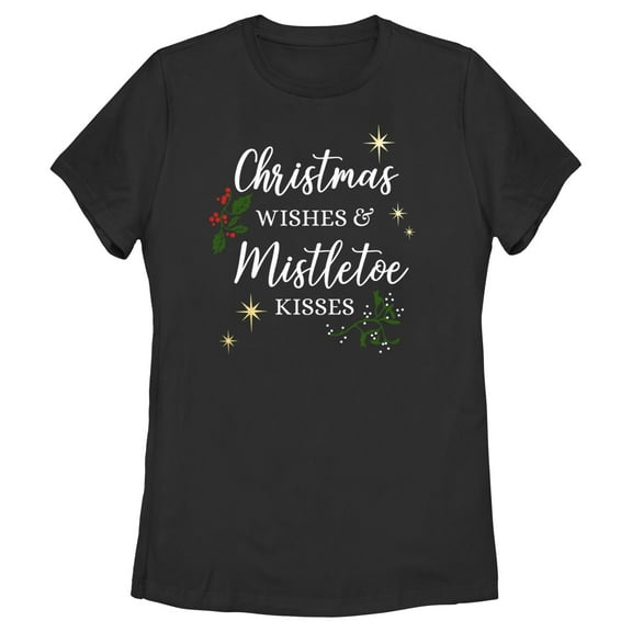 Women's Lost Gods Christmas Wishes and Mistletoe Kisses  Graphic Tee Black X Large
