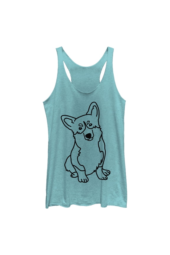 Women's Lost Gods Corgi Portrait Racerback Tank Top Tahiti Blue X Large