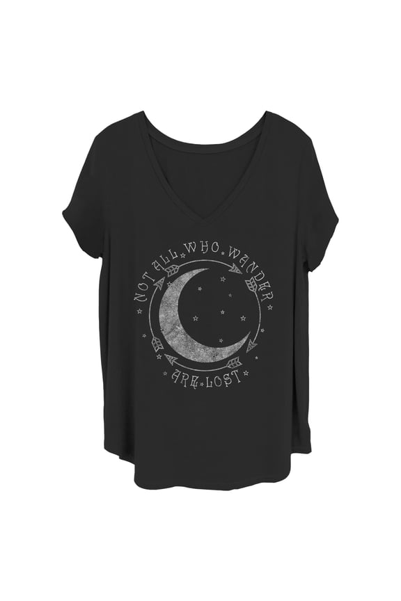 Women's Lost Gods Crescent Moon Not All Who Wander Are Lost Graphic T-Shirt