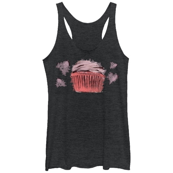 Women's Lost Gods Cupcake Hearts Racerback Tank Top Black Heather Medium