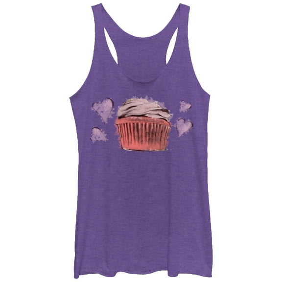 Women's Lost Gods Cupcake Hearts Racerback Tank Top Purple Heather Small