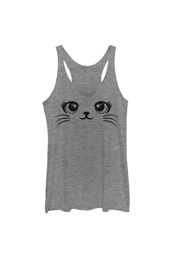 Women's Lost Gods Cute Cat Face Racerback Tank Top Gray Heather Large