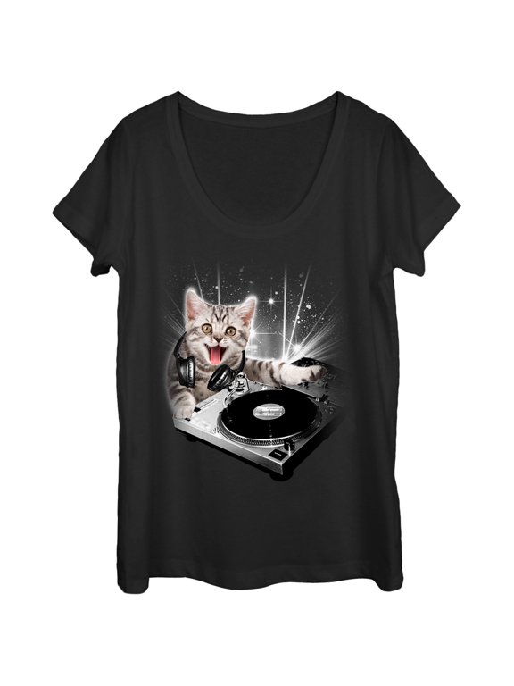 Women's Lost Gods DJ Space Kitten Scoop Neck Black Medium
