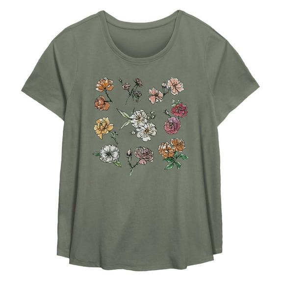 Women's Lost Gods Dainty Watercolor Flowers Graphic T-Shirt