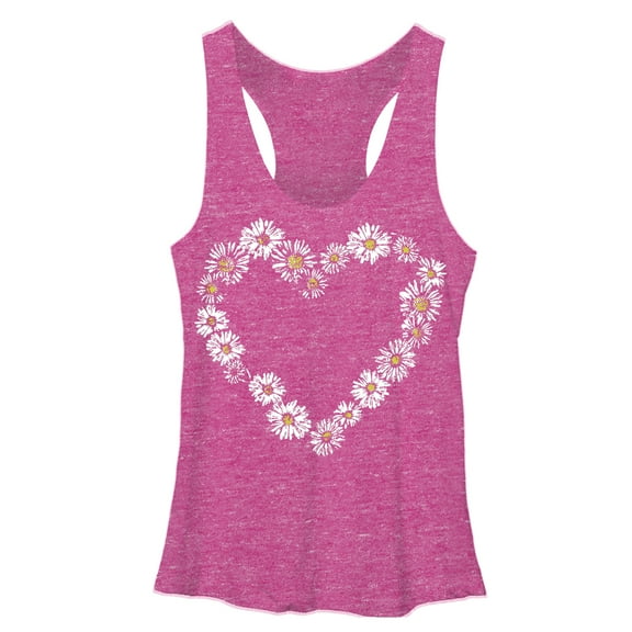 Women's Lost Gods Daisy Heart Racerback Tank Top Pink Heather Large