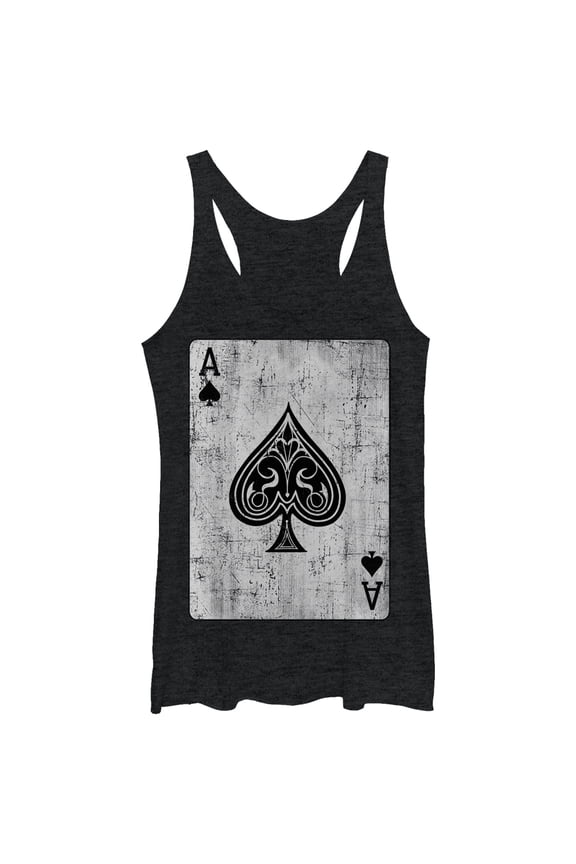 Women's Lost Gods Distressed Ace of Spades Racerback Tank Top Black Heather Large