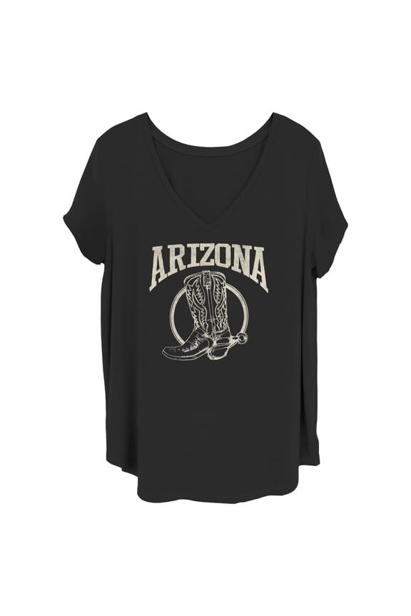 Women's Lost Gods Distressed Arizona Cowboy Boot Graphic Tee Black 1X
