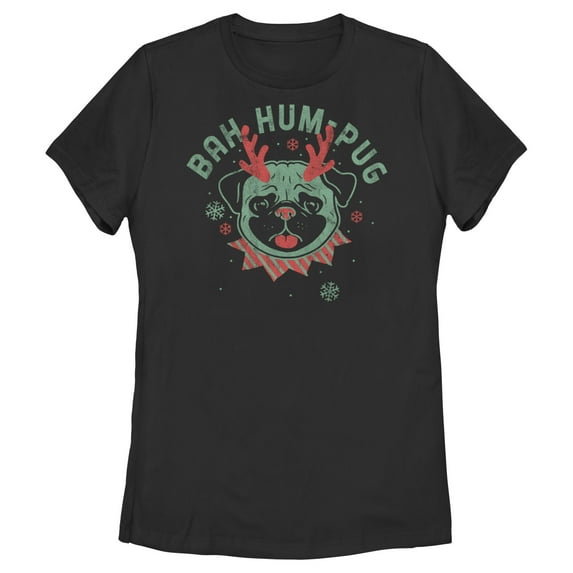 Women's Lost Gods Distressed Bah Hum-Pug Graphic Tee Black Medium