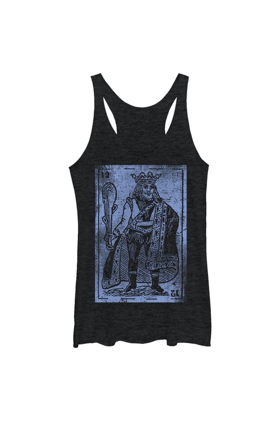 Women's Lost Gods Distressed King Card Racerback Tank Top Black Heather Medium