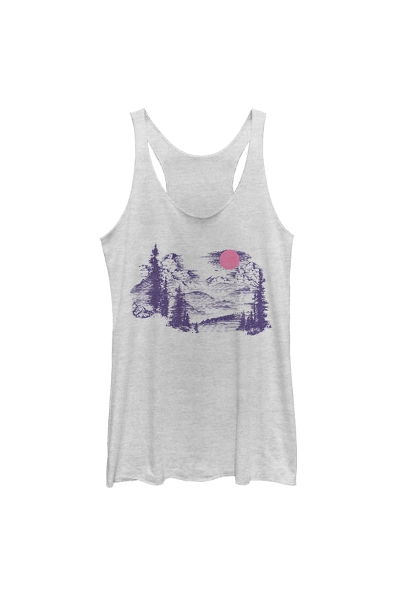 Women's Lost Gods Distressed Mountains Racerback Tank Top White Heather Large