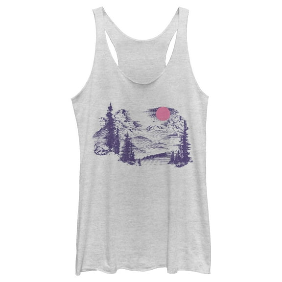 Women's Lost Gods Distressed Mountains  Racerback Tank Top White Heather Small