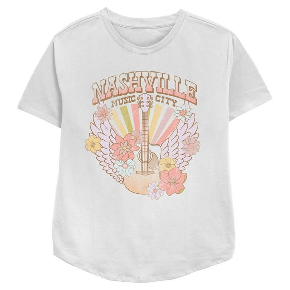 Women's Lost Gods Distressed Nashville Music City Graphic Tee White Large