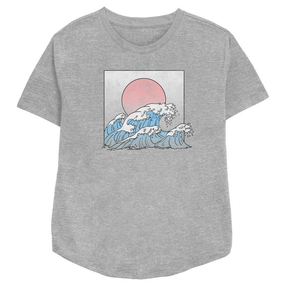 Women's Lost Gods Distressed Ocean Waves Poster Graphic Tee Athletic Heather Small