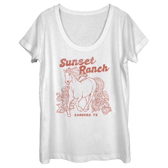 Women's Lost Gods Distressed Sunset Ranch  Scoop Neck White 2X Large