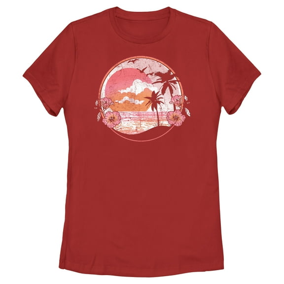 Women's Lost Gods Distressed Tropical Beach  Graphic T-Shirt