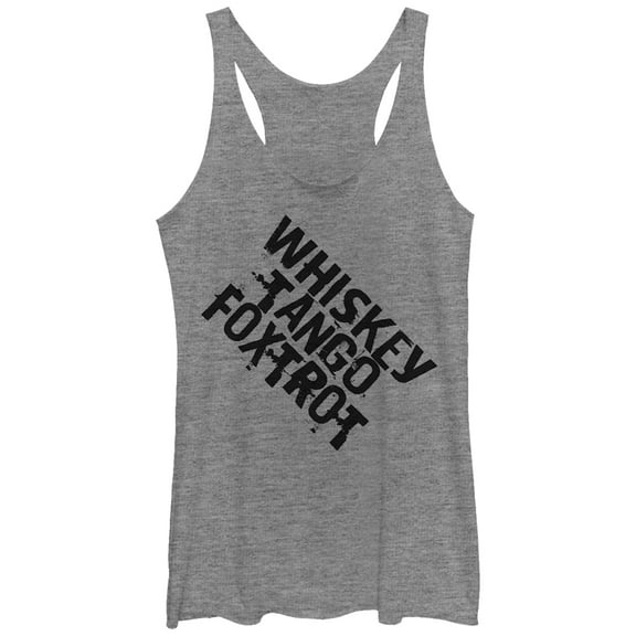 Women's Lost Gods Distressed Whiskey Tango Foxtrot Racerback Tank Top Gray Heather Small