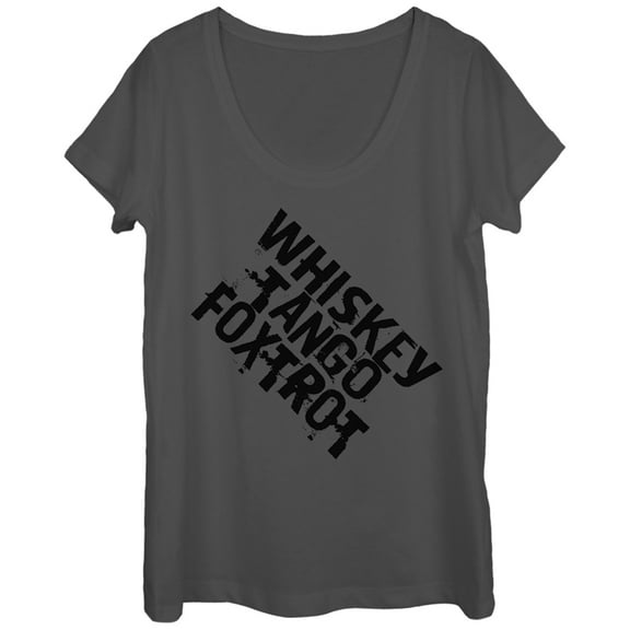 Women's Lost Gods Distressed Whiskey Tango Foxtrot Scoop Neck Charcoal 2X Large